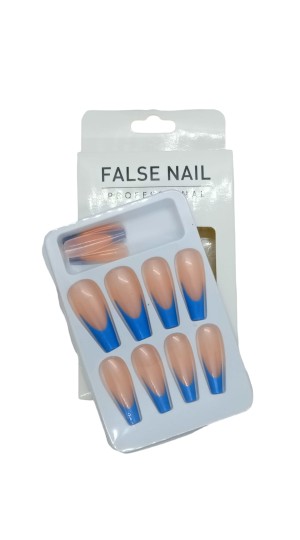 FALSE NAIL UNHA POSTIÇA C/12 ROSA COM AZUL