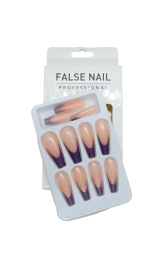 FALSE NAIL UNHA POSTIÇA C/12 ROSA COM ROXO