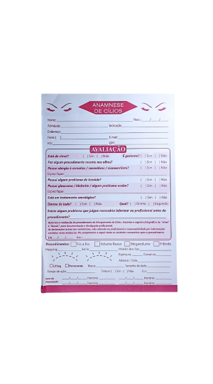BLOCO FICHA TECNICA DE ANAMNESE DE CILIOS